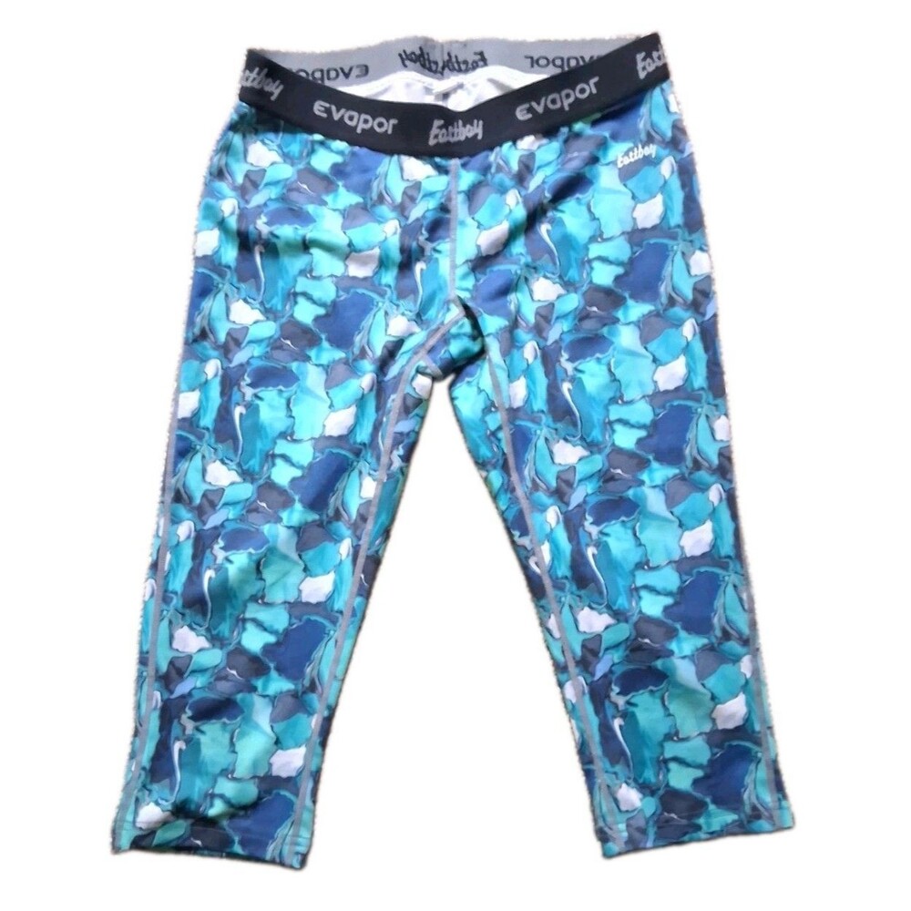 Eastbay Evapor Women Crop Leggings Capri Compression Pants Blue Camo Abstract